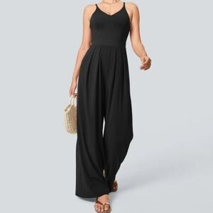 Wide-Leg Black Jumpsuit with Spaghetti Straps